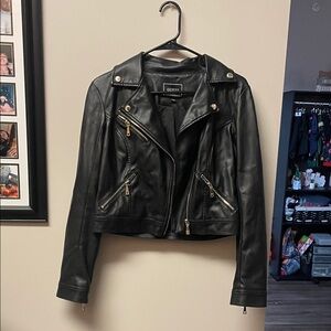 Guess Women's Black Leather Biker Jacket